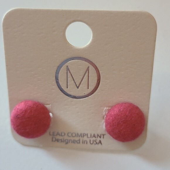 Assorted Pink & Red  Button & Apple Earrings Lot of 3 - Picture 3 of 5